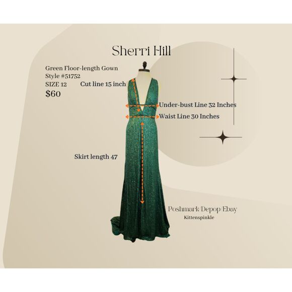NWT Sherri Hill Emerald Green Beaded Gown - Picture 2 of 8